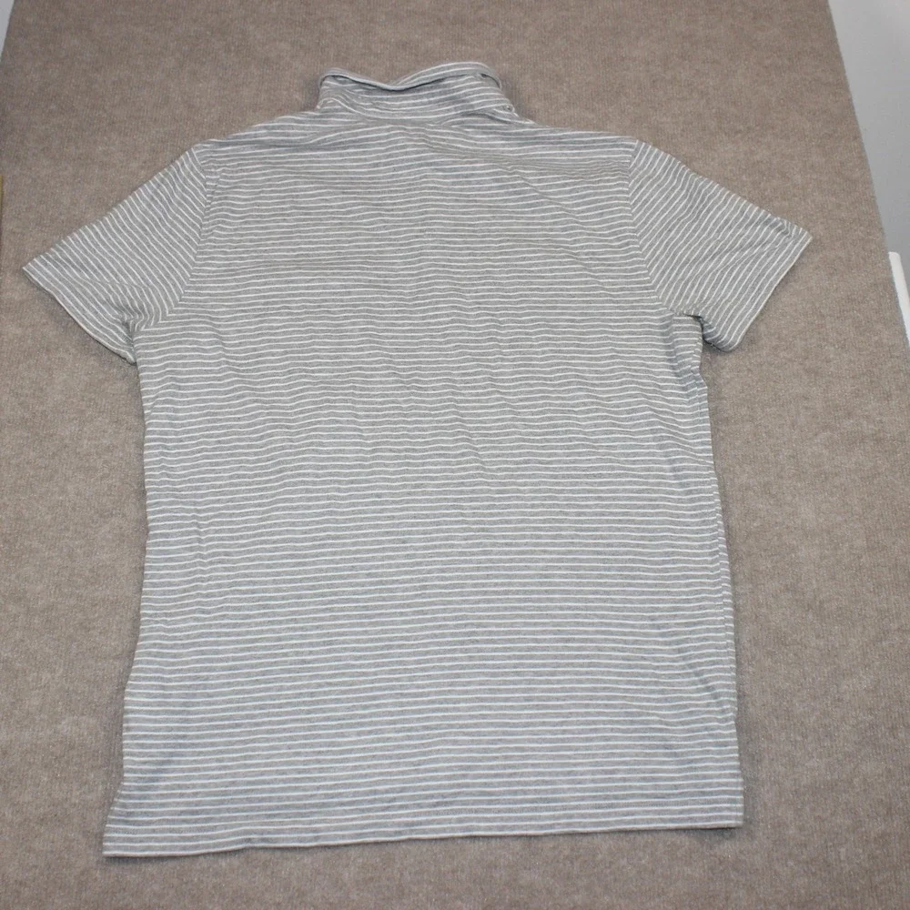 J.Crew Mens Slub Cotton Polo Shirt Grey White Striped Pocket Size L Short Sleeve